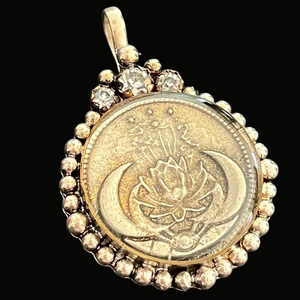 Virgin Saints & Angels Noble Lotus Moon Silver Pendant with Crystal Accents